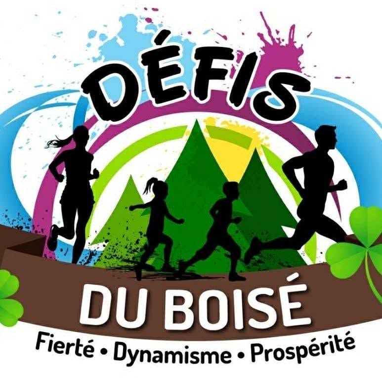 Logo Défis du Boisé avec silhouettes de coureurs