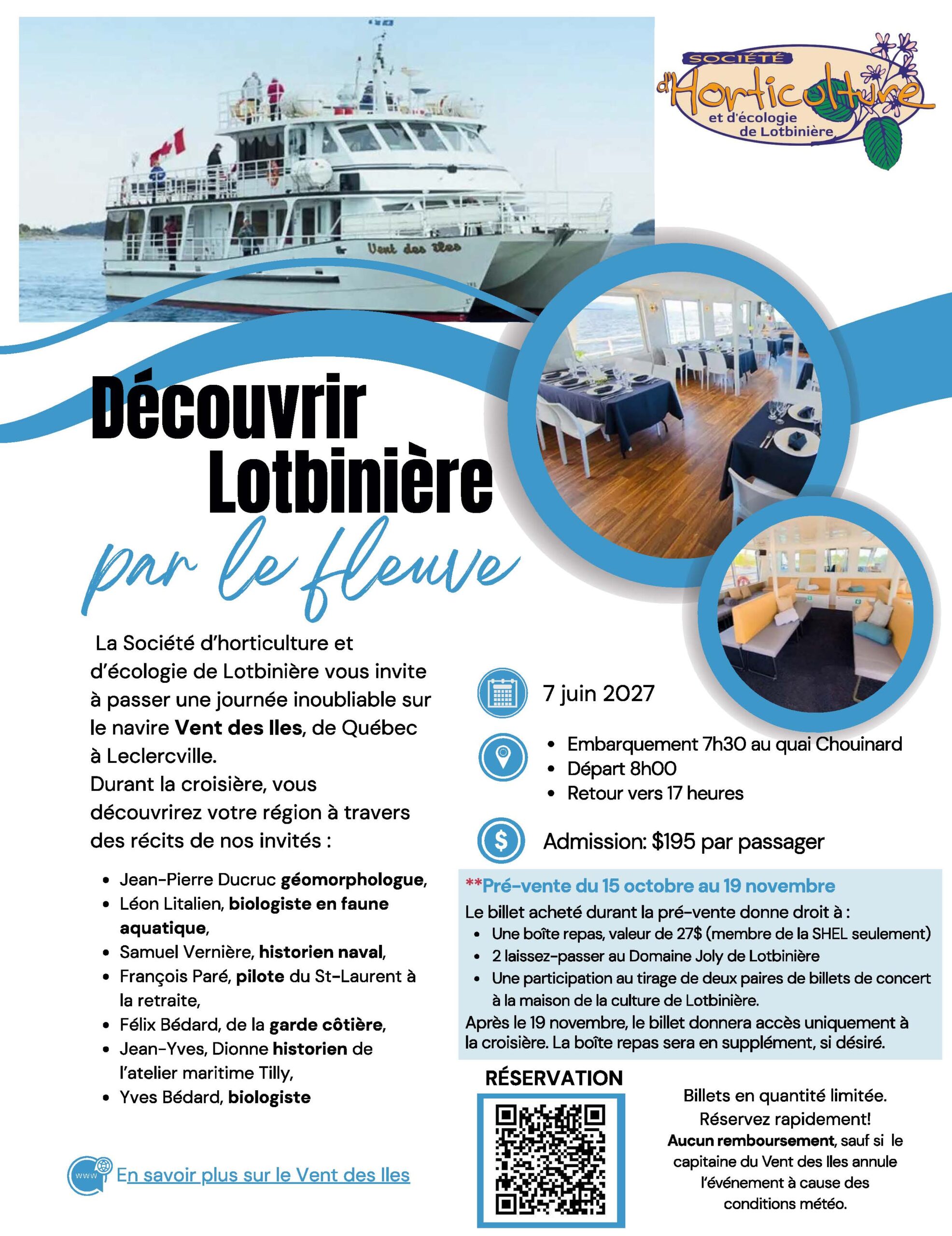 Croisière – Découvrir Lotbinière par le fleuve par la Société d’horticulture et d’écologie de Lotbinière