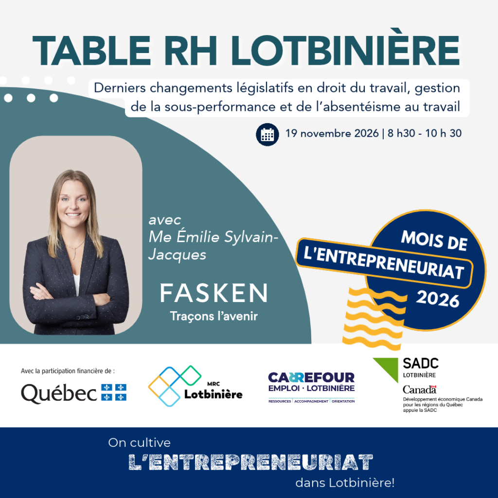 Affiche table RH Lotbinière avec Me Émilie Sylvain-Jacques